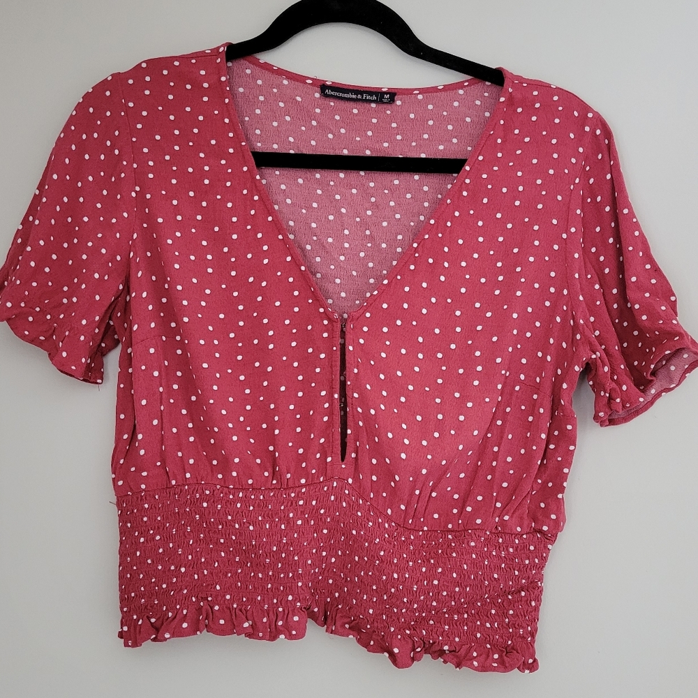 Abercrombie and Fitch crop top polka dot ruched waist elastic